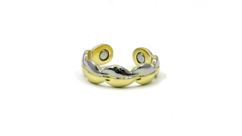 Anillo de hoja brillante de dos tonos