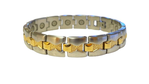 Pulsera magnética plateada con forma de reloj de arena dorado SS