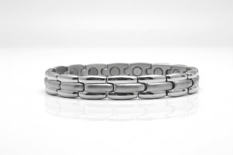 Pulsera magnética de acero inoxidable plateado brillante - Polo Norte de 3000 Gauss