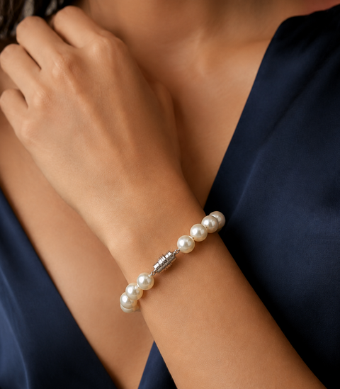 Pulsera de Perlas Magnéticas Blancas de 8mm