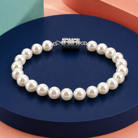 Pulsera de Perlas Magnéticas Blancas de 8mm