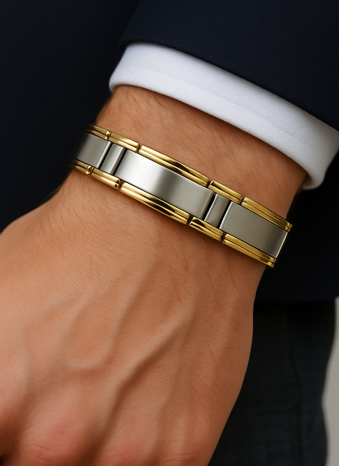 Pulsera Ancha Neomagnética Oro/Plata